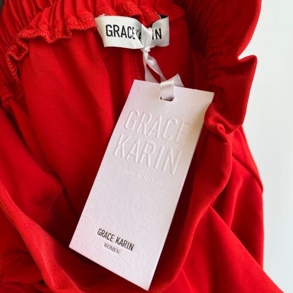 NWT GRACE KARIN Womens Casual High Waist Pencil Pants Bow-Knot Pockets Red sz M - Picture 7 of 8